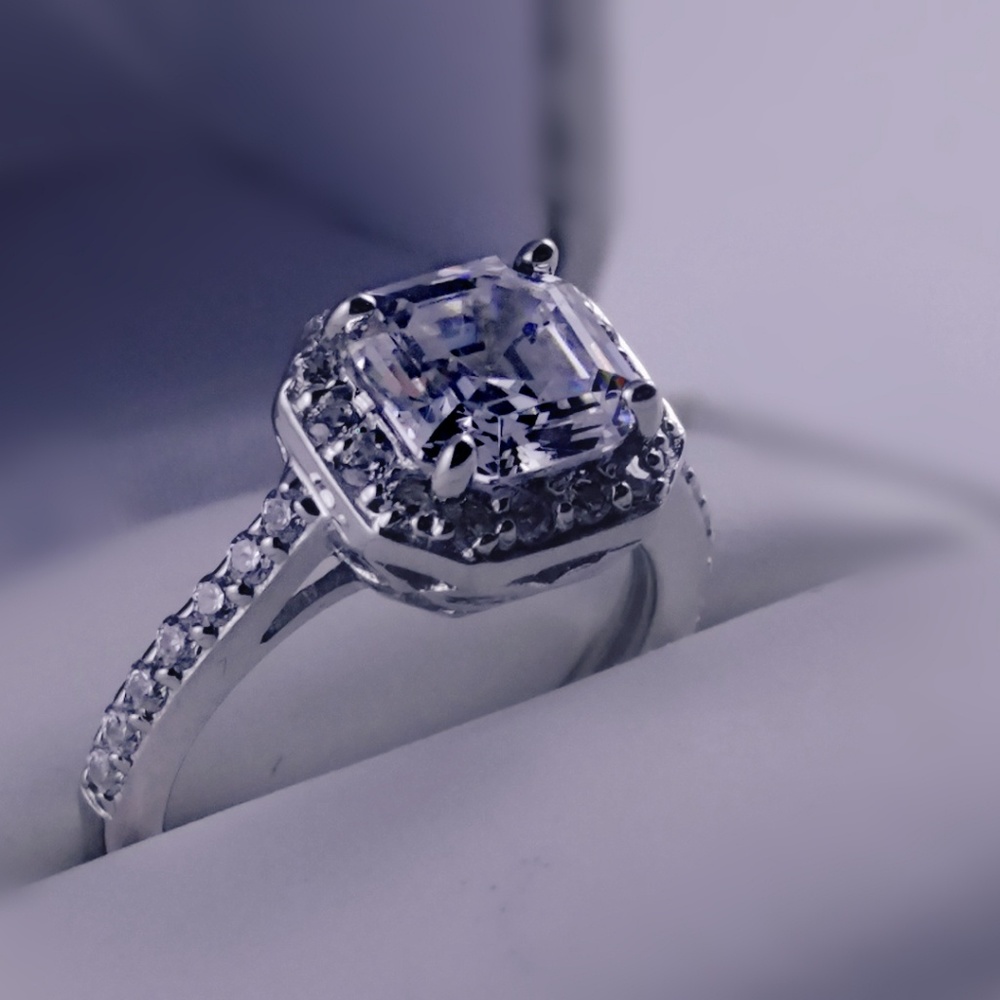 925 Sterling Silver Asscher Cut Promise Ring